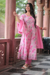 Arihantam Pink Bloom 3-Piece Anarkali Set